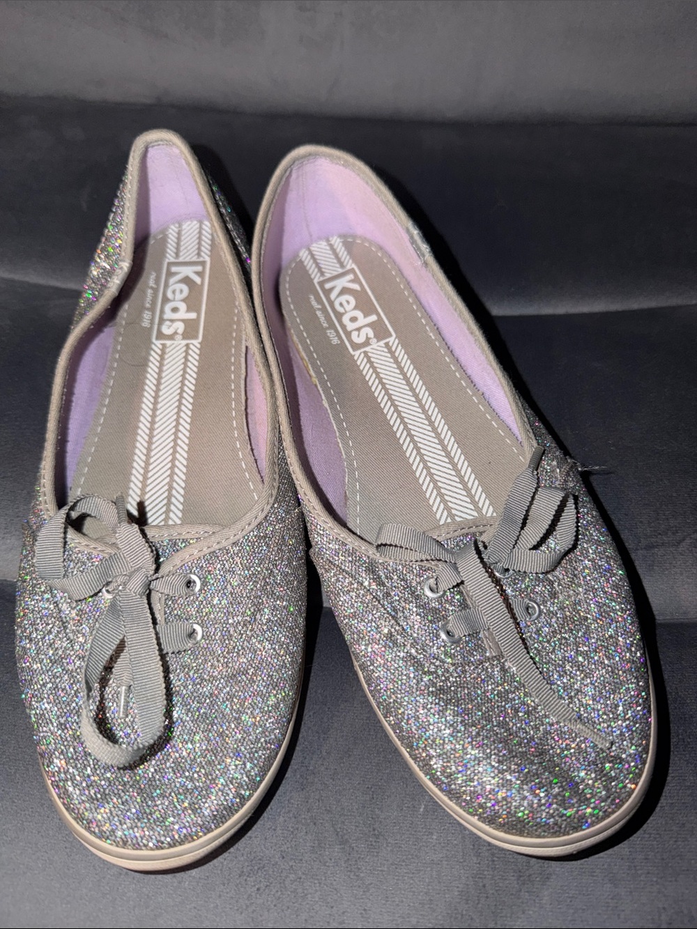 Keds Women's Glitter Canvas Sneaker Flats - Silver size 9.5
